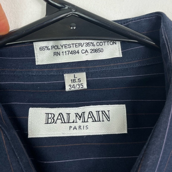 Vintage Balmain Paris Striped Button Down Sz L - Picture 4 of 7